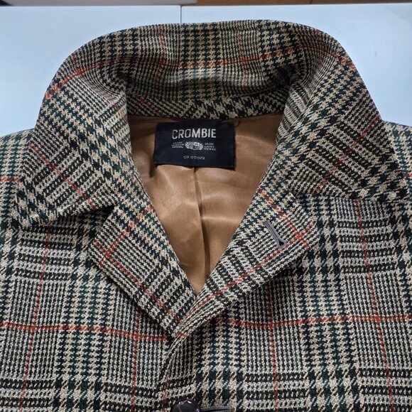 VTG Crombie Wool Coat 44 Glen Plaid LS Lined 1 Vent Buttons Union Made Classic - Picture 15 of 16